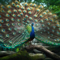 Obraz premium peacock showing its beautiful tail full of colors,generative ai