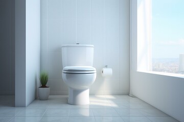 Fototapeta na wymiar White toilet raised above ground. Generative AI