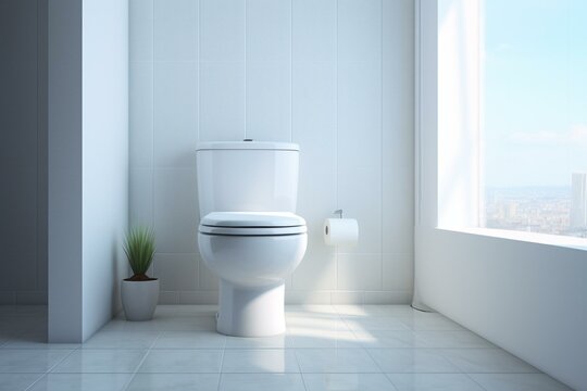 White toilet raised above ground. Generative AI
