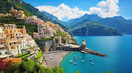 Fototapeten Amalfi coast scenery Italy beautiful, presentation pictures, Illustration © Ziyan Yang