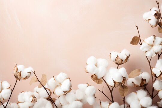 Background with soft white cotton flowers. Generative AI