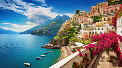 Amalfi coast scenery Italy beautiful, presentation pictures, Illustration