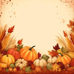 Naklejka na ściany i meble thanksgiving autumn leaves, harvest season, cornucopia,background, fallen leaves, falling leaves, ai generative 