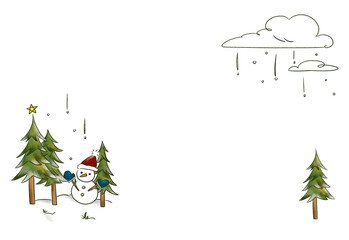 クリスマスツリーと雪だるまのフレーム