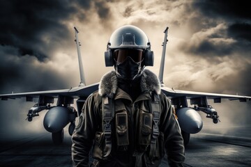 fighter plane pilot and fighter, military plane pilot, generative AI. - obrazy, fototapety, plakaty