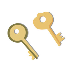 Gold and Silver Keys on the Ring. Set of Hand Drawn Vintage Keys, Wedding and Valentine Day Symbols. Isolated Vector Illustration,Realistic key collection,