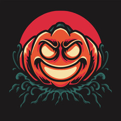 Pumpkin Halloween Smile Retro Vector Illustration