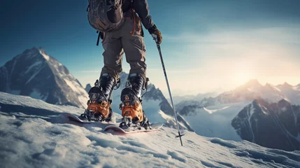 Foto op Plexiglas Esquiador en la cima de una montaña alta con mucha nieve © dmtz77