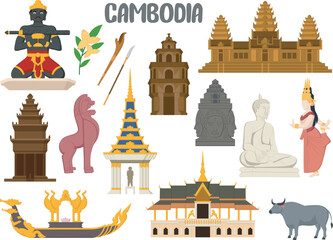 Set of Cambodia famous landmarks