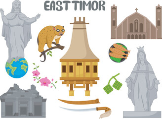 Set of East Timor famous landmarks