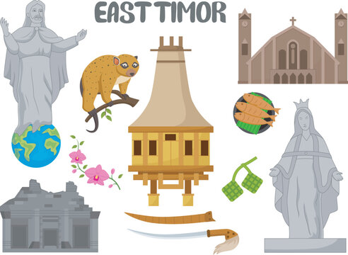 Set of East Timor famous landmarks