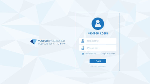Member login page with simple icon, username, password for business website on abstract polygon background