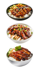 Teriyaki, rice, top view, transparent background, isolated image, generative AI
