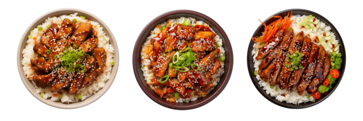 Teriyaki, rice, top view, transparent background, isolated image, generative AI
