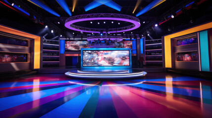 Professional broadcast tv studio studio. News room interior