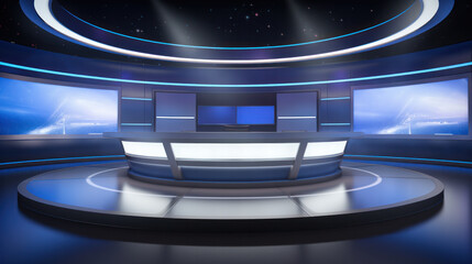 Professional broadcast tv studio studio. News room interior