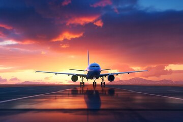 Fototapeta na wymiar airplane at sunset, Generative AI