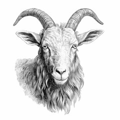 goat isolated on white - Woodcut goat head - engraving - isolated - farm