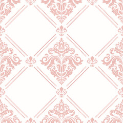 Classic seamless pattern. Damask orient ornament. Classic vintage background. Orient pink and white ornament for fabric, wallpapers and packaging