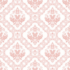 Fototapeta premium Classic seamless pattern. Damask orient ornament. Classic pink and white vintage background. Orient ornament for fabric, wallpapers and packaging