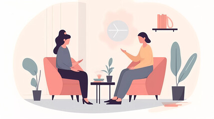 Psychologist listening to patient at mental therapy session. Personal mental health concept.Flat vector illustration.