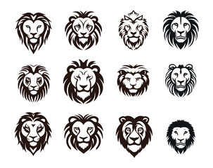 Lion head face logo silhouette icon set design 