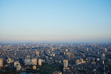 Naklejka na ściany i meble Aerial View of Hanoi City from Top of Hanoi, Rooftop Bar, at Lotte Hotel Hanoi in Vietnam - ベトナム ハノイ 全景