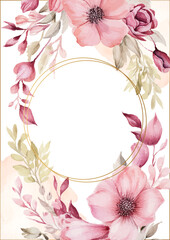 Pink modern wreath background invitation frame with flora and flower