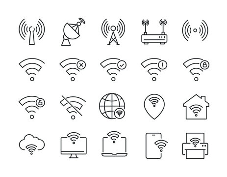 Wireless network line icons. Editable stroke. For website marketing design, logo, app, template, ui, etc. Vector illustration.