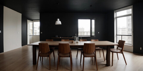 Fototapeta premium Luxury dining room, modern dining interior design with luxury dark concept