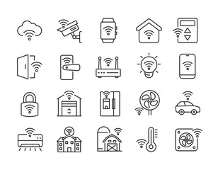 Smart home systems line icons. Editable stroke. For website marketing design, logo, app, template, ui, etc. Vector illustration.