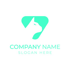 silhouette modern minimalist animal cat or dog head logo design, animal logo 