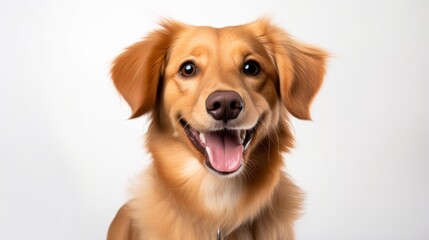 Fototapeta premium Photo of a happy dog sitting in front of a studio backdrop created with Generative AI technology