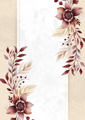 Brown white and beige vector frame with foliage pattern background with flora and flower