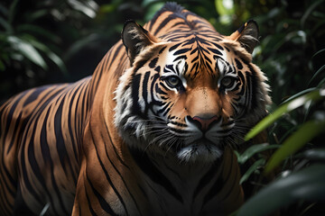 Tigre caminando en jungle 