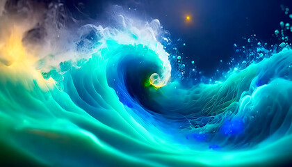 青い波と水しぶきが渦巻く抽象的な背景 - obrazy, fototapety, plakaty
