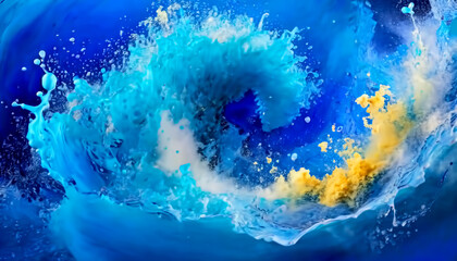 Fototapeta na wymiar 青い波と水しぶきが渦巻く抽象的な背景