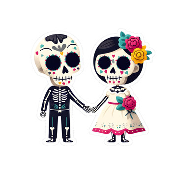 Day of the Dead skeleton couple flat sticker design 