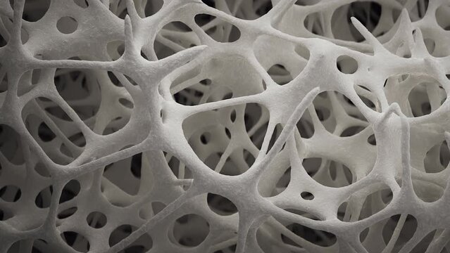 Human bone tissue growing, scanning electron microscope, 3d animation.