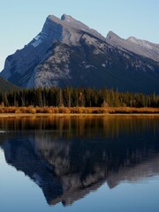 Natural reflection with Mount Rundle in the background at Banff  National Park