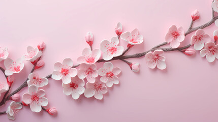 Light pink background with cherry blossom flowers