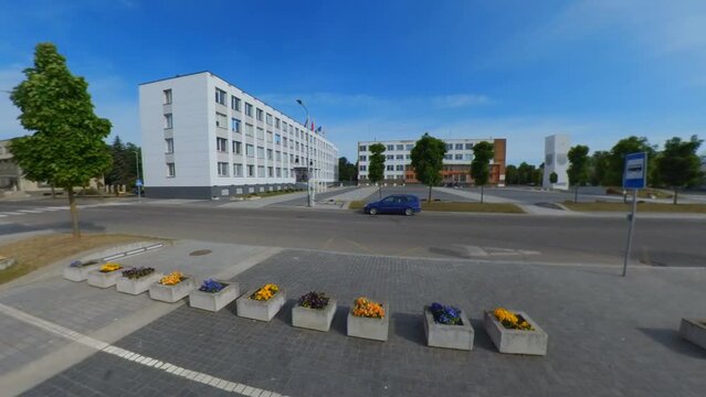 Empty Central Square at the Weekend in Naujaji Akmene, Lithuania.