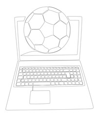 Obraz premium One continuous line of Laptop with football ball. Thin Line Illustration vector concept. Contour Drawing Creative ideas.