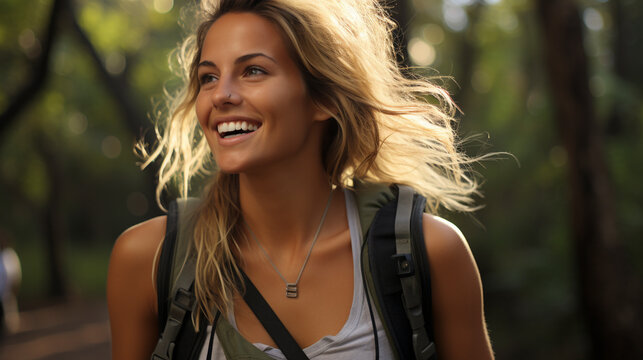 Happy travel woman on vacation concept UHD wallpaper Stock Photographic Image