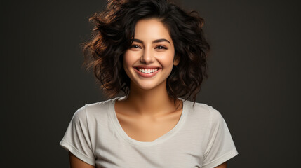 Fototapeta premium Horizonatal shot of Indian woman with dark hair UHD wallpaper Stock Photographic Image