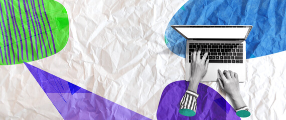 Person using a laptop computer - Photo collage design