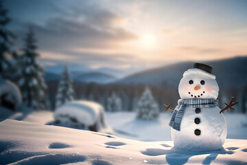 Obraz premium snowman with landscape winter copy space ai generated
