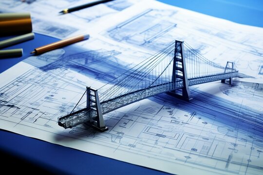 Designing blueprint for a bridge. Generative AI