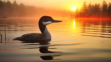 Foto op Canvas Common loon at sunrise in Maine © Ziyan Yang