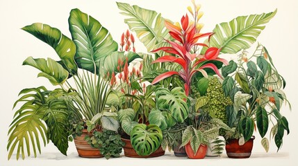 House plant tropical botanical illustration